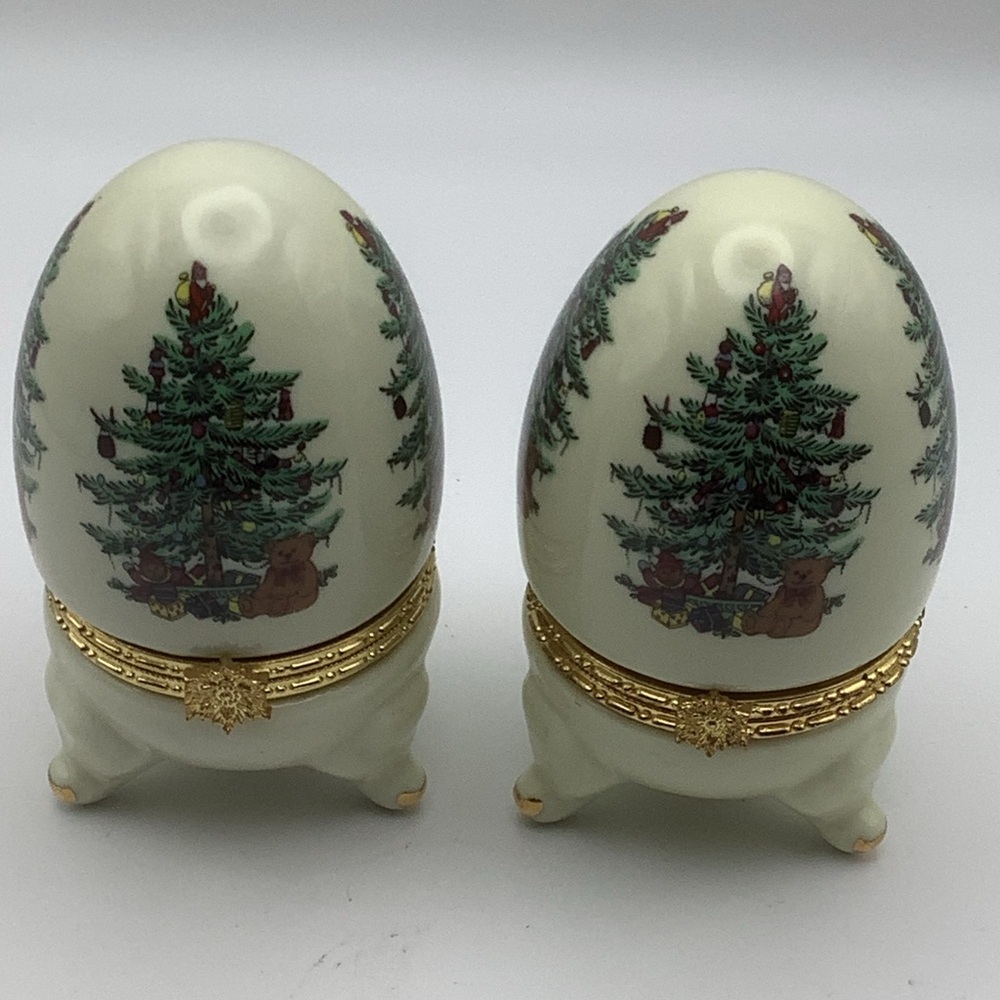 Two Formalities by Baum Bros. Egg Shaped  Christmas Tree Trinket Boxes